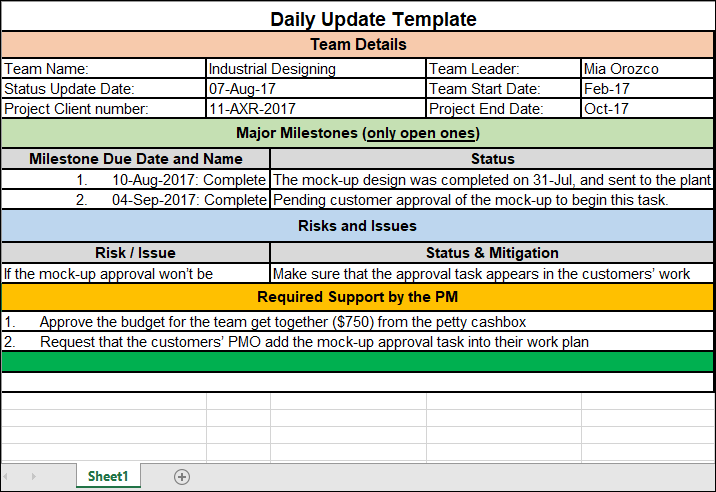 daily task template excel