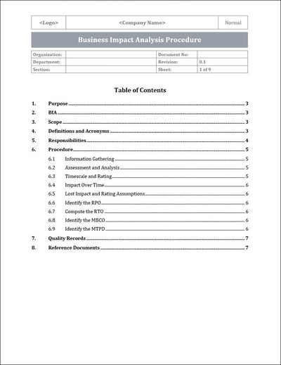 ISO 22301 Documentation Toolkit for Business Continuity