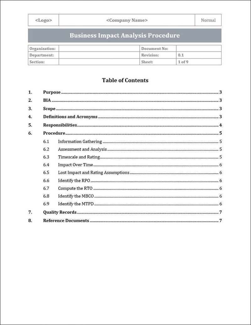 ISO 22301 Documentation Toolkit for Business Continuity