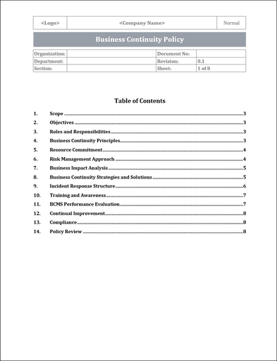 ISO 22301 Documentation Toolkit for Business Continuity