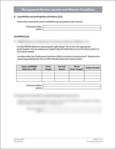 ISO 45001 - Management Review Agenda and Minutes Template