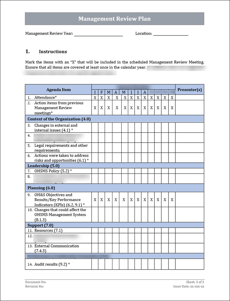 ISO 45001 - Management Review Plan