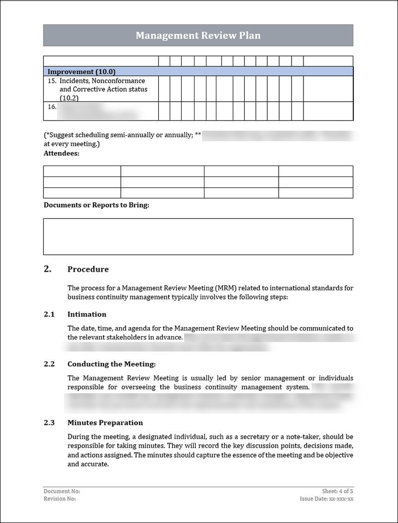 ISO 45001 - Management Review Plan