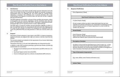 GDPR Data Breach Notification Form to Data Subjects Template