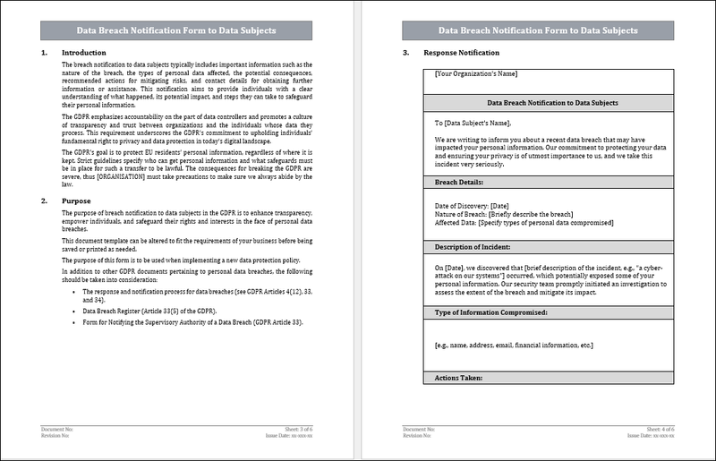 GDPR Data Breach Notification Form to Data Subjects Template