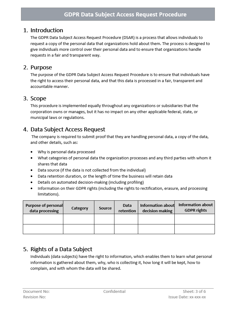 GDPR Data Subject Access Request Procedure Template