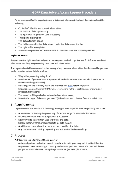 GDPR Data Subject Access Request Procedure Template