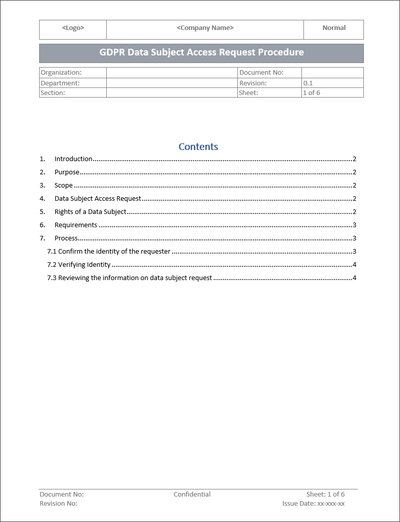 GDPR Data Subject Access Request Procedure Template