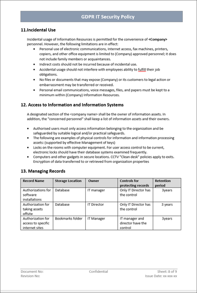 GDPR IT Security Policy Template