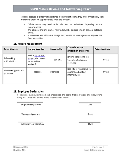 GDPR Mobile Devices and Teleworking Policy Template