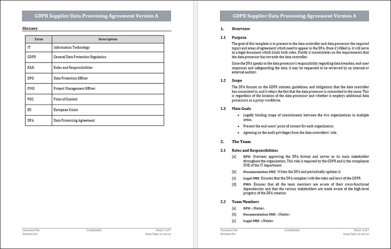 GDPR Supplier Data Processing Agreement Version A Template