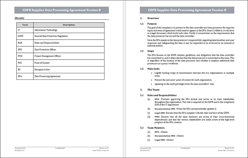 GDPR Supplier Data Processing Agreement Version B Template