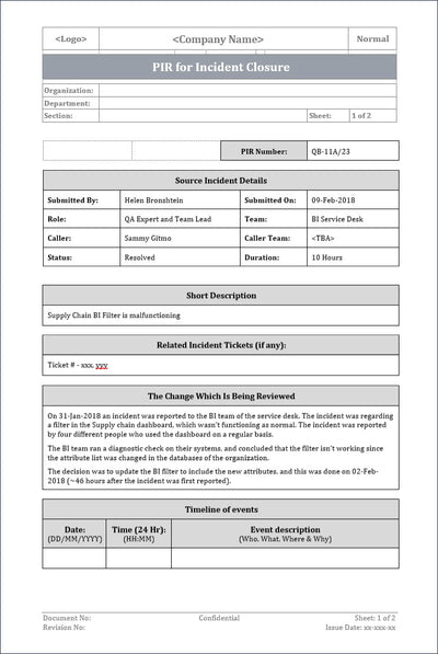 PIR for Incident Closure, Incident Closure, ITSM Incident closure