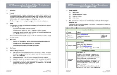 GDPR Response on Auto Decision Making/ Restriction Processing (Rejected) Template