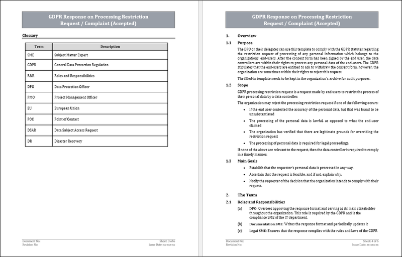 GDPR Response on Processing Restriction Request/ Complaint (Accepted) Template