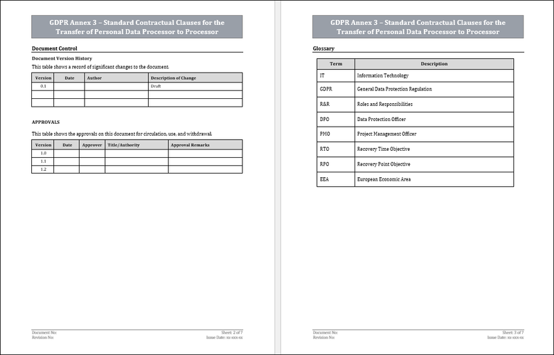 GDPR Annex 3 -Standard Contractual Clauses for the Transfer of Personal Data Processor to Processor Template