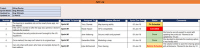 issue log, Agile log