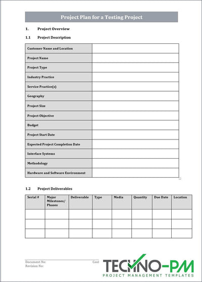 Project Plan for a Testing Project