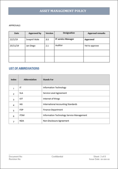 Asset management policy, asset management policy template, asset management, asset management template