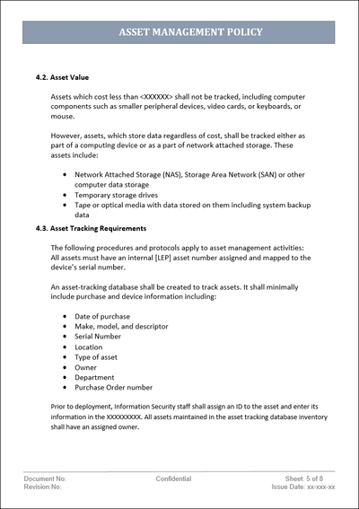 Asset management policy, asset management policy template, asset management, asset management template