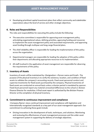 Asset Management Policy Word Template