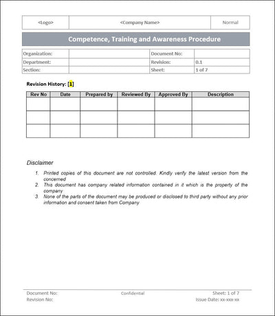 Competence training and awareness