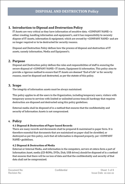 Disposal and destruction Template