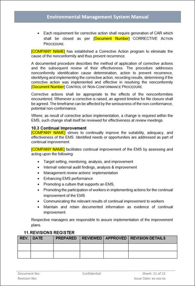 Environmental Management System Manual, Environmental Management System