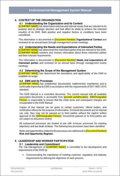 Environmental Management System Manual, Environmental Management System