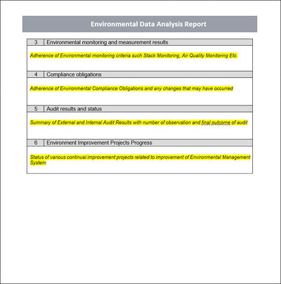 Environment data analysis report, Environment data analysis