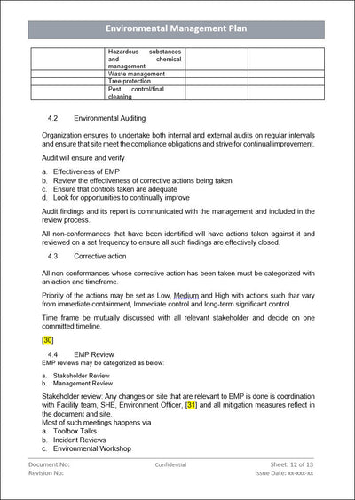 Environment management plan