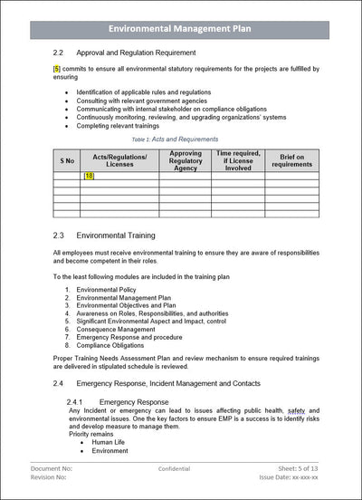 Environment management plan, 