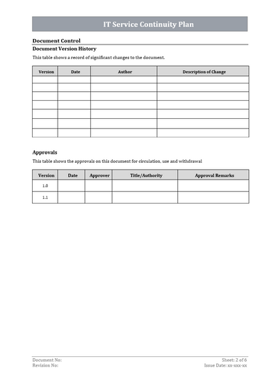 IT Service Continuity Plan Templates