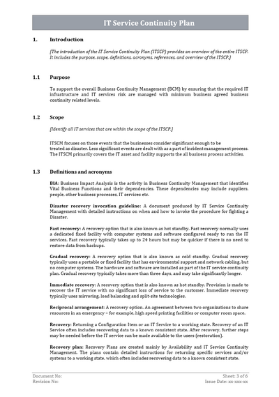 IT Service Continuity Plan Word Templates