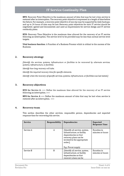 IT Service Continuity Plans