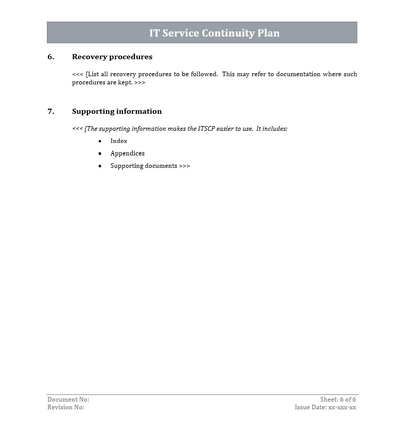 IT service Continuity Plans Template