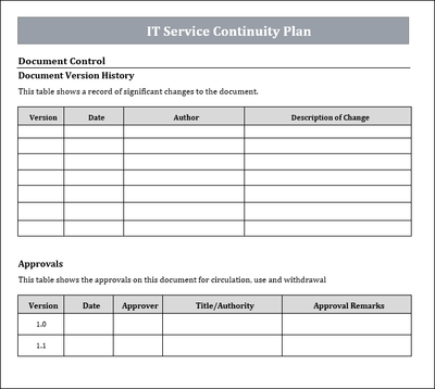 IT Service Continuity Plan, Service Continuity Plan