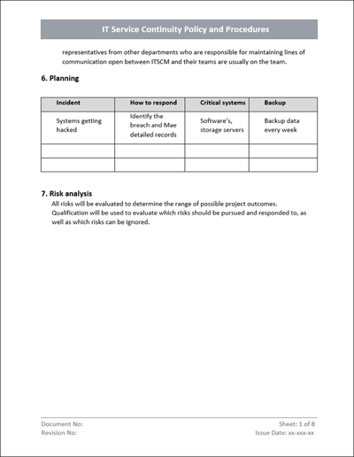 IT Service Continuity Policy Template Word