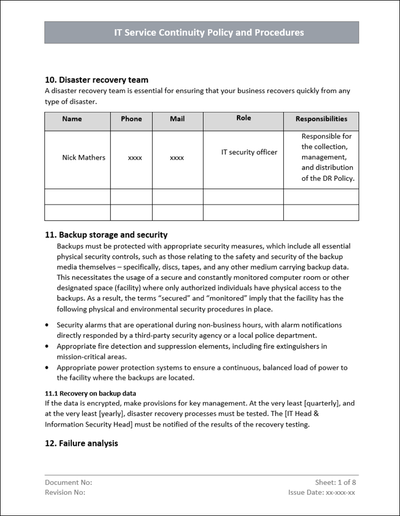 Service Continuity Policy Word Template