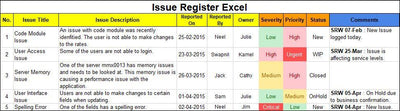 Issue Register Excel Template