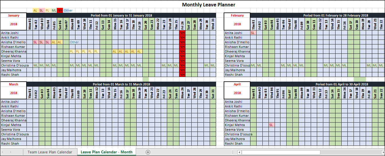 Monthly Leave Planner Template – ITSM Docs - ITSM Documents & Templates