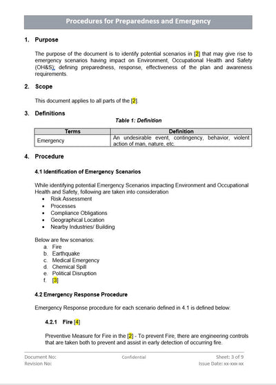 Procedure for Preparedness and Emergency Response, Emergency Response