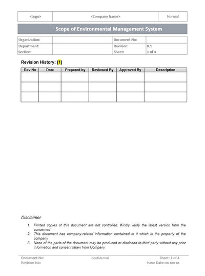 Scope of Environmental management system