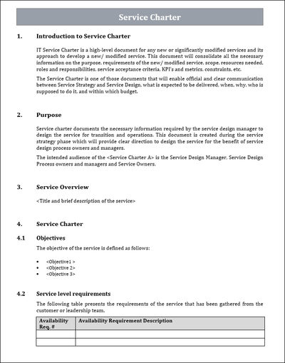 Service Charter Template, Service Charter