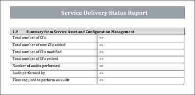 Service Delivery Status Report, Service Delivery