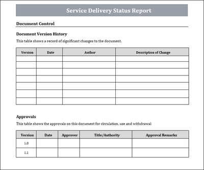 Service Delivery Status Report, Service Delivery