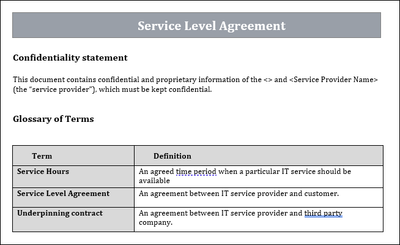 Service Level agreement Template, Service Level agreement