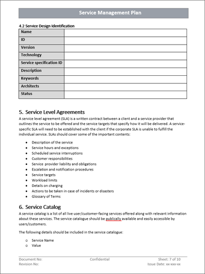 MS Word, Service Management Plan Document