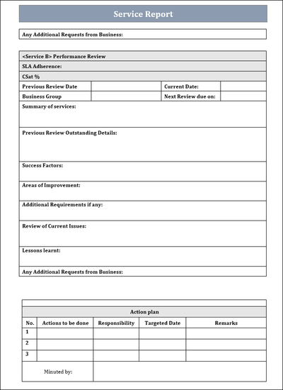 Service report Template, Service report