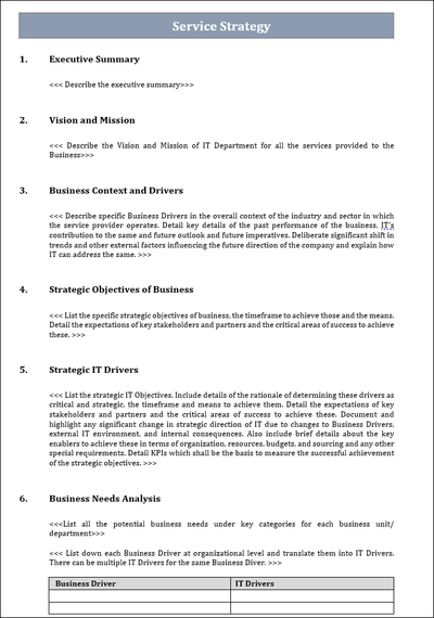 Service Strategy template, Service Strategy